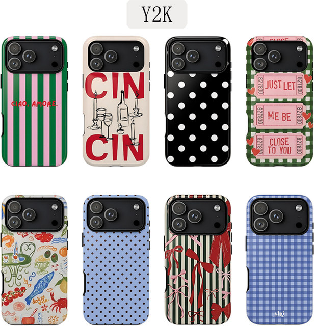 Luxuriöse Y2K Handyhülle mit Streifen und Polka Dots für iPhone 11 bis iPhone 17 Pro Max Plus in Doppelschicht-Bauweise - Bild 1