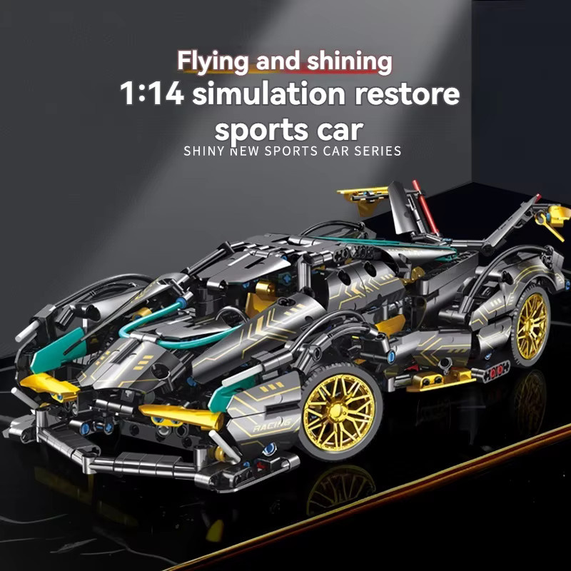 HUATEC Hypercar Rennwagen Modellbausatz 1:14 Technische Bausteine in Schwarz - Bild 3