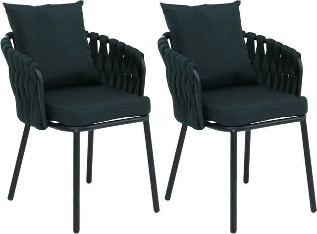 2er-Set MCW Esszimmerstühle P89 aus Aluminium mit Armlehnen und grünem Seilgeflecht - Bild 2
