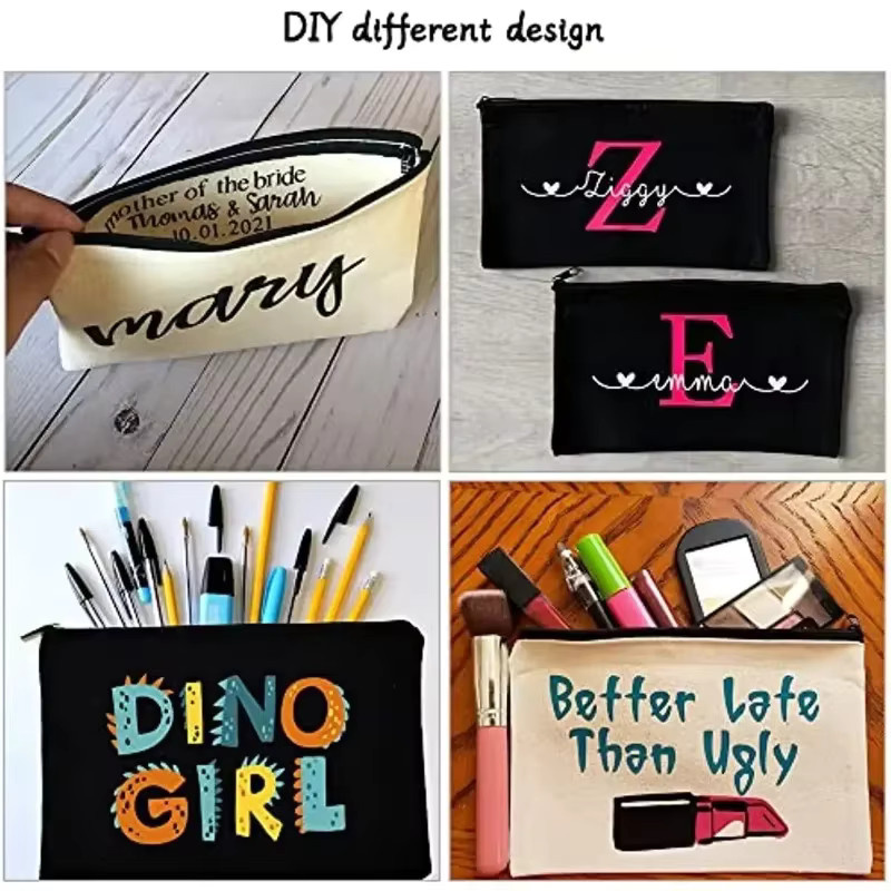 DIY Leinwand Reißverschluss Beutel für Handwerk und Schule in Schwarz und Weiß - Bild 2