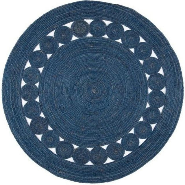 Handgefertigter runder Jute-Teppich von King of the Jute Rugs in Blau, rustikaler Naturteppich, Durchmesser: 150 cm - Bild 1