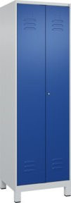 C+P Wäsche-Spind Classic PLUS mit 2 Abteilen, Füße, Zylinderschloss und mittiger Trennwand, grau/blau, H x B x T: 195 x 60 x 50 cm - Bild 1