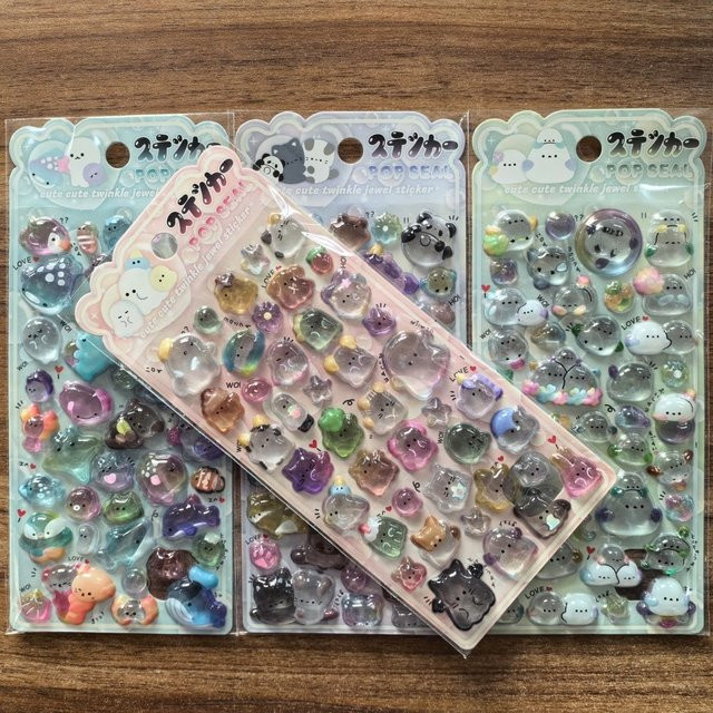 4 Stück glitzernde Kawaii Tier-Aufkleber transparent multicolor von AnimeWorlds Store - Bild 1