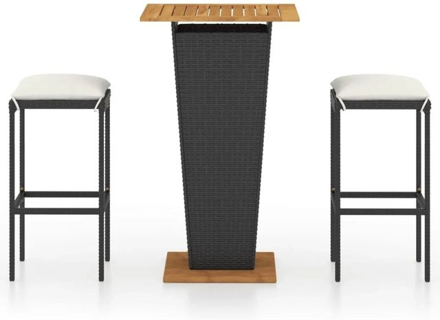 vidaXL 3-tlg Gartenbar-Set aus Poly Rattan und Akazienholz in Schwarz mit Kissen Modell 7 - Bild 1