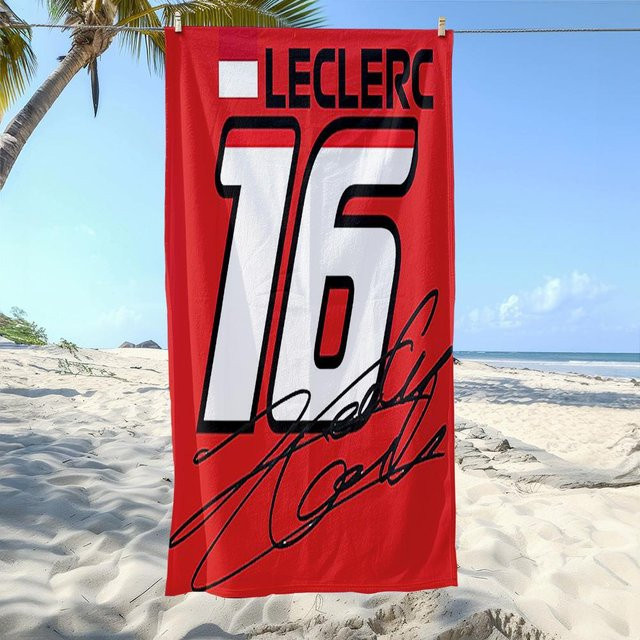 Ka Chen Muda Reisehandtuch Leclerc Racing Design Weiß, schnelltrocknendes Strandtuch aus Polyester, B: 40 cm, H: 60 cm - Bild 1