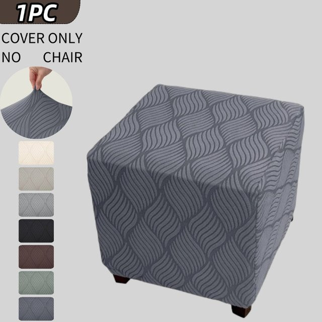 Yupartex Elastischer Ottoman-Überzug mit Blattmuster in Jacquard-Qualität, Quadratischer Fußhocker-Bezug in Schwarz - Bild 1