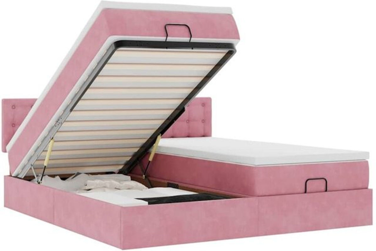 Vidaxl Ottoman Polsterbett mit Matratzen und LED in Rosa aus Samt B/T/H: 200 x 203 x 88 cm - Bild 1