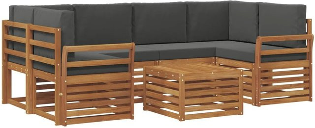 vidaXL Sofagarnitur 7-teilig L-Form aus Massivholz Akazie in Natur und Anthrazit mit Polsterkissen - Bild 1