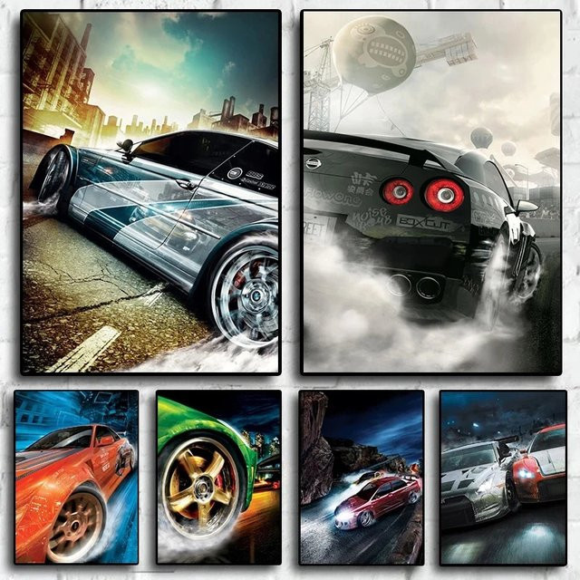 Rallye Need for Speed Kunst Poster auf Leinwand mit Rennwagen Motiv in Mehrfarbig - Bild 1