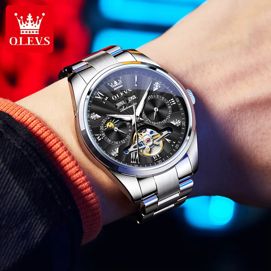 OLEVS Armbanduhr, Automatik, Edelstahl, Mondphase, Herren, Silber - Bild 3
