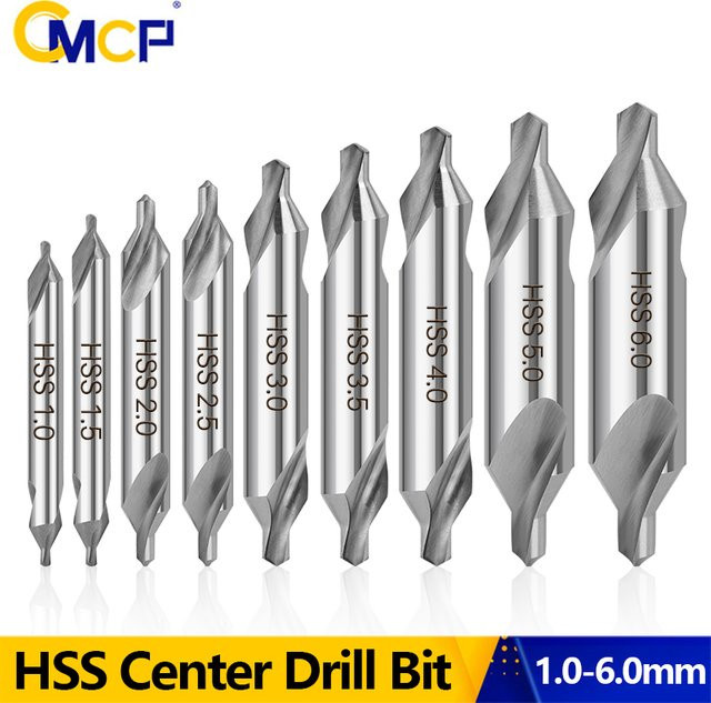 CMCP HSS Kombinierter Zentrierbohrer mit 60-Grad-Senker für die Metallbearbeitung an der Drehmaschine, Set: 1/1,5/2/2,5/3/4/5/6 mm - Bild 1