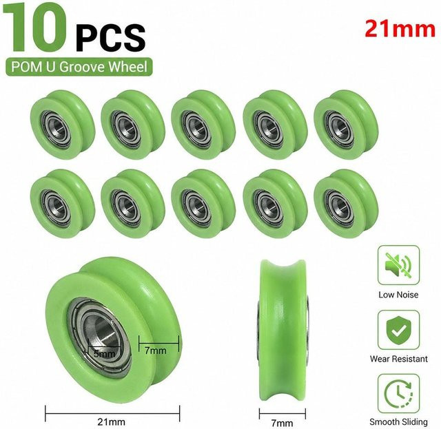 10 Stück U-Nut Führungsrollen aus Edelstahl mit 5mm Nutbreite und 21mm Durchmesser in Grün für Schiebetüren im Badezimmer von guxuDZ - Bild 1