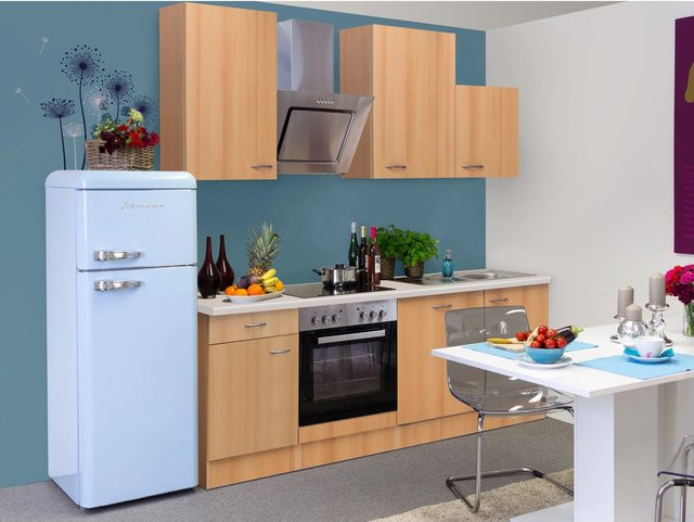 Flex-Well Classic Küchenzeile Nano in Buche Nachbildung, Farbe Braun, B: 220 cm, H: 85 cm, T: 57 cm - Bild 1