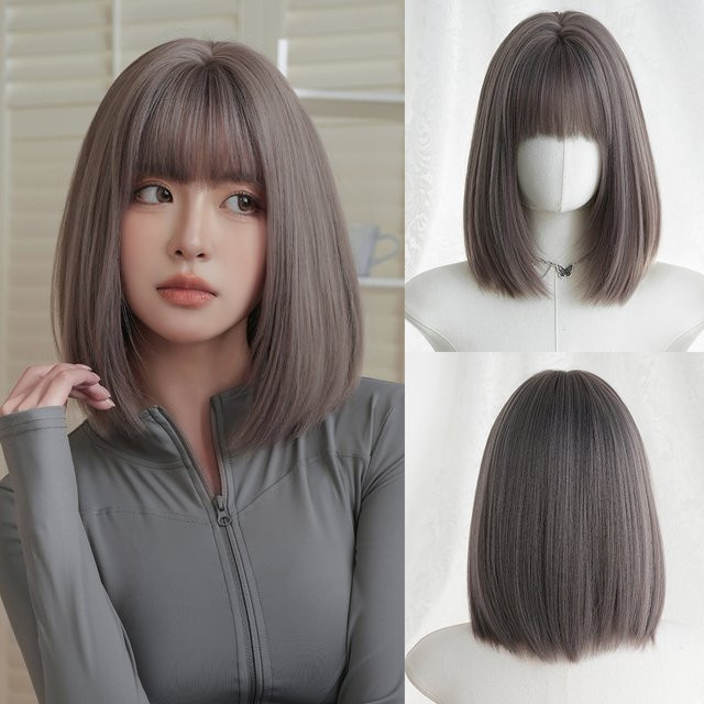 7JHH WIGS Perücke, Bob-Perücke mit Pony, lila-braun, synthetisch, Damen - Bild 1