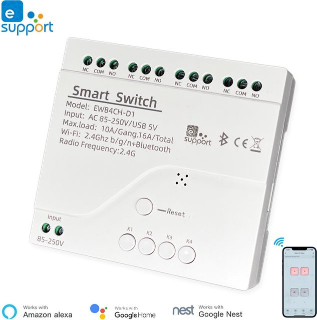 eWelink 4-Kanal Smart WiFi Schalter mit Bluetooth und Alexa-Kompatibilität, 85–250 V - Bild 1