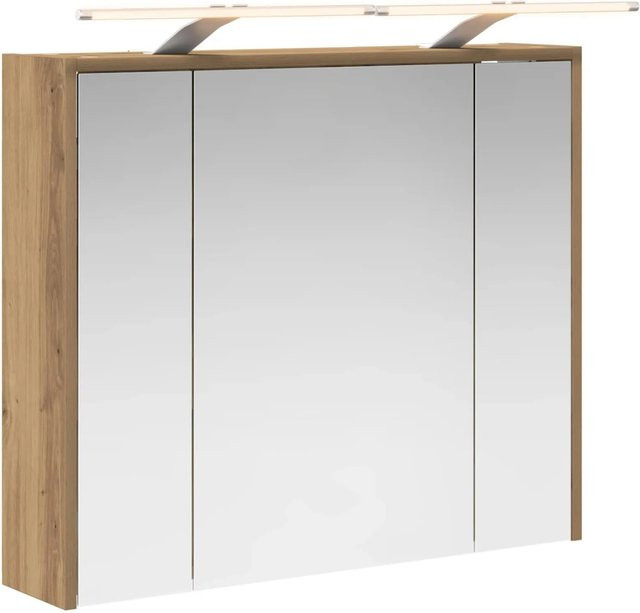 vidaXL Badezimmerspiegelschrank Eiche Braun mit LED-Beleuchtung und Regalen, B/H/T: 62,5 x 88,9 x 16,0 cm - Bild 1