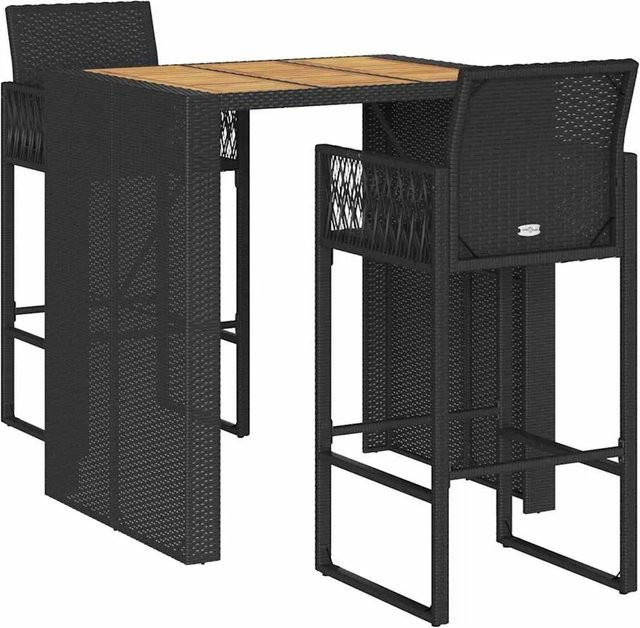 vidaXL 3-teiliges Gartenbar-Set aus Poly-Rattan und Akazienholz in Schwarz - Bild 1