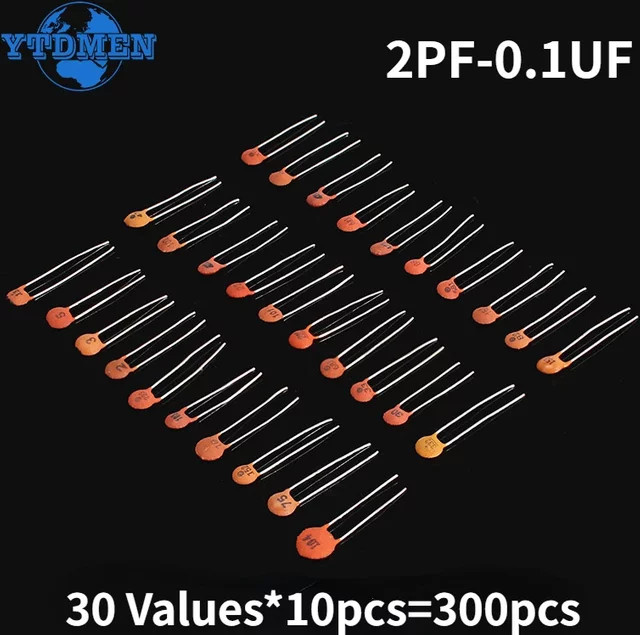 YTDMEN Keramikkondensator-Set in Orange, 300-teilig mit 2PF-0,1 UF, 30 verschiedene Werte à 10 Stück - Bild 1