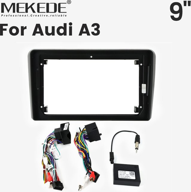 MEKEDE Autoradio Einbaukit für Audi A3 mit 9 Zoll Panel und Canbus Kabelbaum in Schwarz - Bild 1