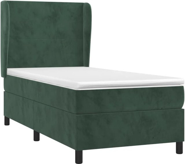 vidaXL Boxspringbett mit Matratze aus Samt in Dunkelgrün, Hybridbett mit Taschenfederkern, B/T/H: 90 x 200 cm - Bild 1