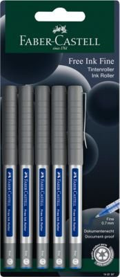 Faber-Castell Tintenroller Free Ink Set mit 5 Stück in verschiedenen Farben, Strichstärke 0,4 mm, dokumentenecht, aus Recycling-Kunststoff und Metall - Bild 1