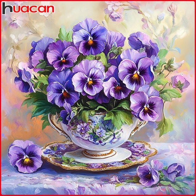 Huacan 5D DIY Diamantmalerei Blumen-Teetasse, Diamant-Mosaik - Bild 1