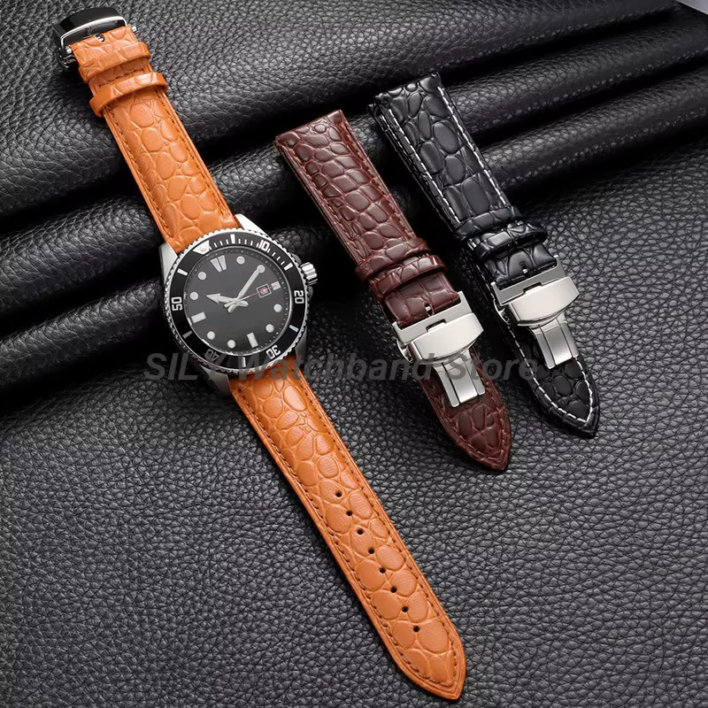 asukaband Uhrenarmband Leder, Schmetterlingsverschluss, Silber, Unisex - Bild 1