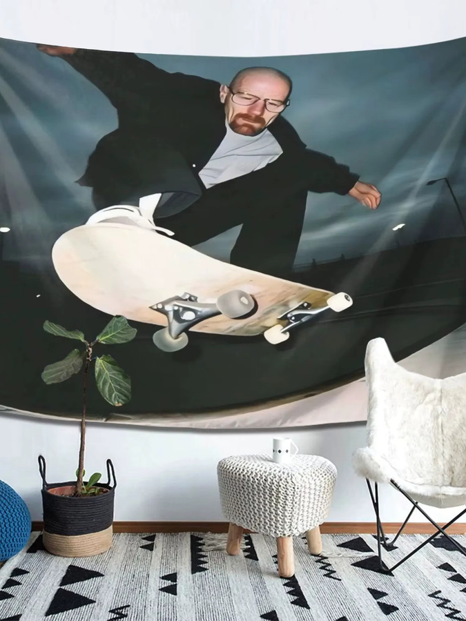 VIKAMA Wandteppich mit Skateboarder-Motiv, bärtiger Mann mit Brille, moderne Raumdekoration, Multicolor, B/H: 60 x 40 cm - Bild 5