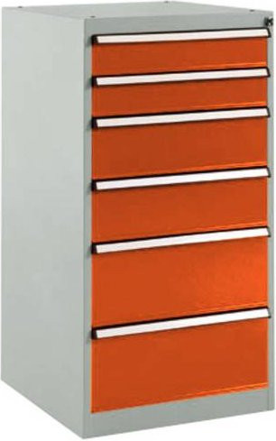 Manuflex BASETEC Stationärer Schubfachschrank SP1142.2001 in Rotorange RAL 2001 mit 6 abschließbaren Schubfächern - Bild 1