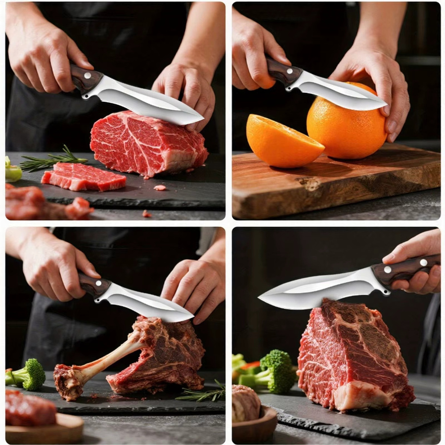 XIAOTIANLAI Handmesser aus Edelstahl mit Full-Tang-Design und Holzgriff für Fleisch, Gemüse und Obst - Bild 5