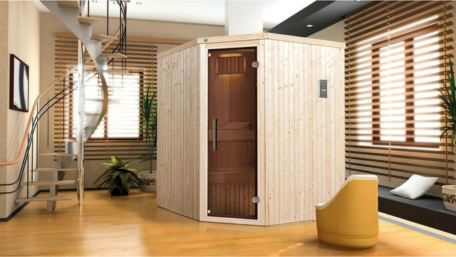 Weka Element-Ecksauna Kiruna 2 BioS Sparset mit 4,5 kW Ofen und Glastür, Farbe: beige, B/H/T: 194 x 199 x 177 cm - Bild 1