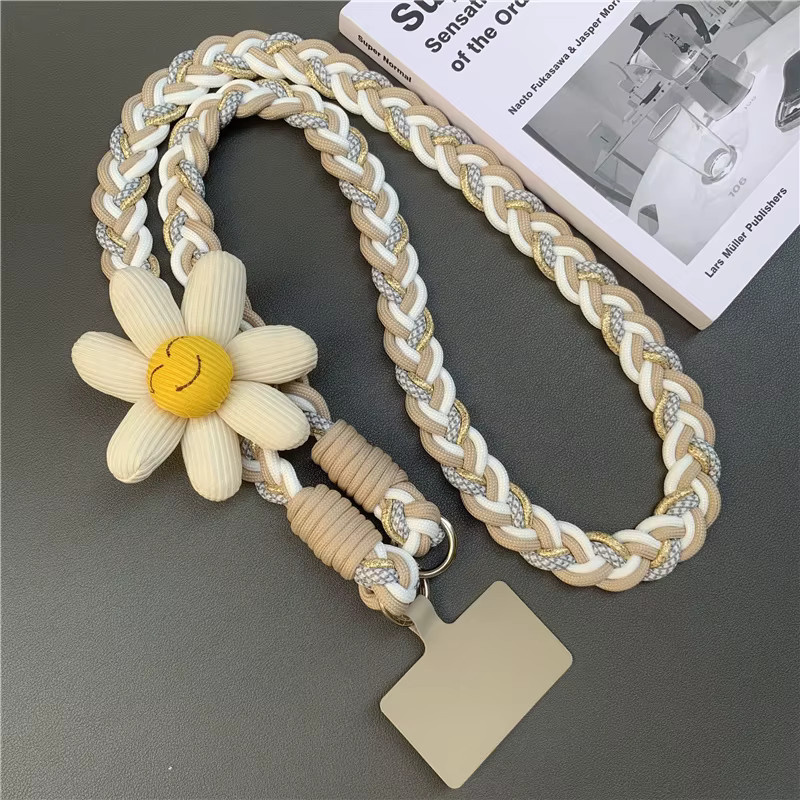 DOLANBIA Smiley-Blumen Handy-Lanyard in Multicolour, 118 cm Stoff-Telefonkette mit gewebtem Riemen für dein Mobiltelefon - Bild 2