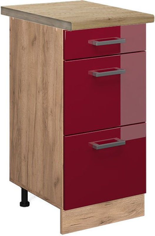 Vicco Küchenunterschrank R-Line Modern in Rot und Eiche Natur mit Schubladen, B: 40 cm, H: 81,6 cm, T: 60 cm - Bild 1