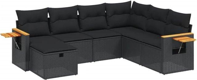 vidaXL 7-tlg Garten-Sofagarnitur aus Poly-Rattan mit Kissen in Schwarz - Bild 1
