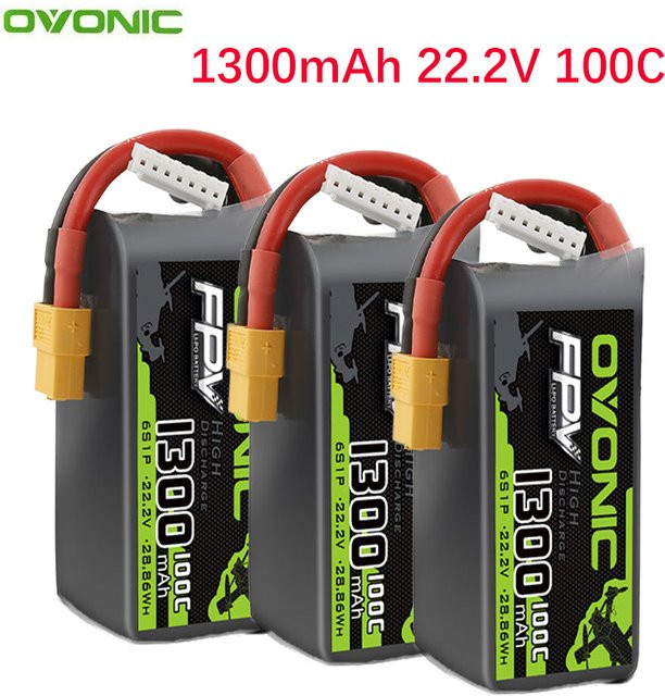 OVONIC 100C Lipo-Akku 6S 22,2V 1300mAh Schwarz für RC-Helikopter, Quadcopter und FPV-Renndrohnen - Bild 1