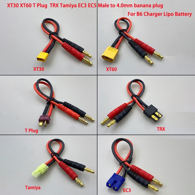 HBXINTAO T-Stecker-Adapter XT30 XT60 TRX EC3 EC5 auf 4,0mm Bananenstecker mit 14AWG Silikonkabel in Multicolour für RC-Auto und Lipo-Akku-Ladegeräte - Bild 1