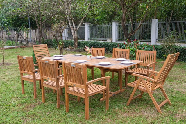 OUTFLEXX Garten-Essgruppe aus Akazie in Natur mit Ausziehtisch und 8 Stühlen, FSC-zertifiziert - Bild 1
