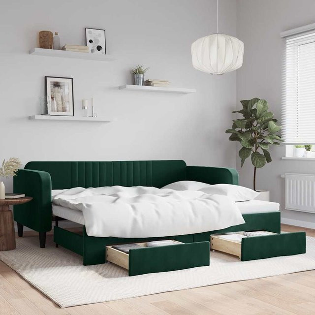 Vidaxl Schlafsofa mit Schubladen aus Samt in Dunkelgrün, Breite: 90 cm, Tiefe: 200 cm - Bild 1