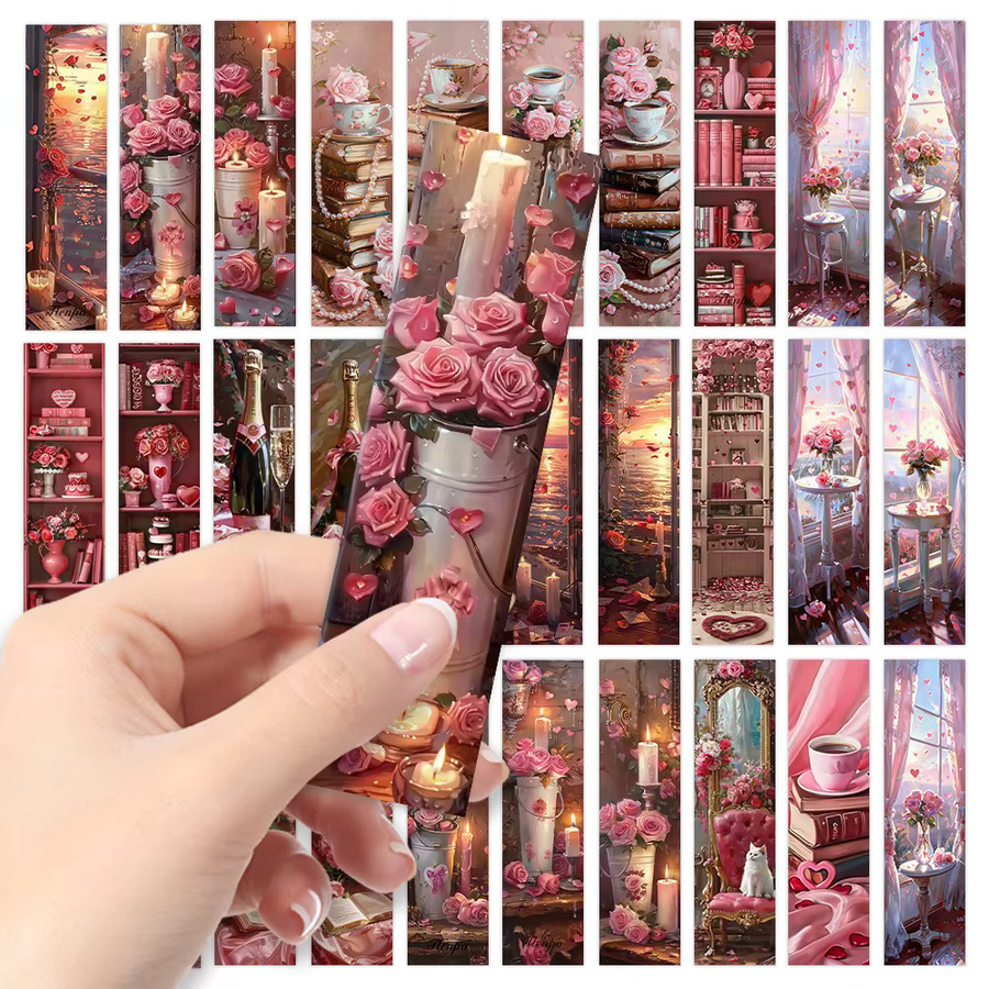 32-teiliges Lesezeichen-Set mit romantischem Rosen- und Nachtwald-Design aus Papier für Buchliebhaber und Lehrer - Bild 3