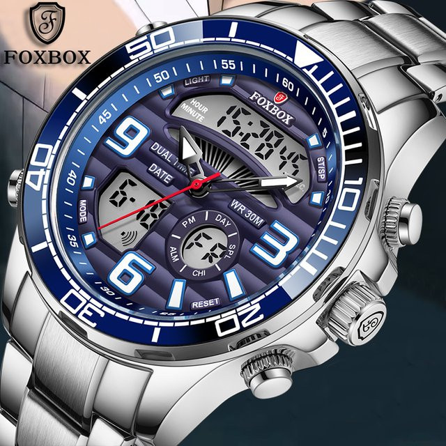 FOXBOX Digitaluhr, Chronograph, Quarz, Edelstahl, Blau, Herren - Bild 1