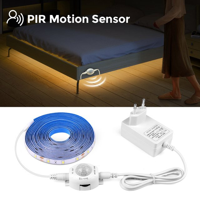 MALITAI LED-Streifenlicht Set mit PIR-Bewegungsmelder, 12 V, Warmweiß, Wasserfest und Selbstklebend, ideal für Treppen, Kleiderschrank, Küche und Schlafzimmer - Bild 1