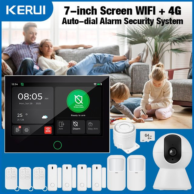 KERUI G70 4G WiFi-Sicherheitsalarm mit 7 Zoll IPS-Touchscreen und Tuya Smart Control für Einbrecher- und Diebstahlschutz - Bild 1