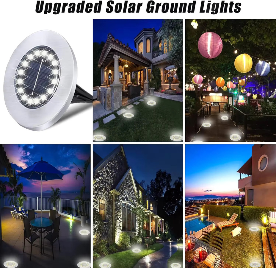 Wasserdichte Solar-Bodenleuchten mit 16 LEDs für Garten und Außenbereich, weiße LED-Gartenbeleuchtung für Wege und Auffahrten - Bild 6