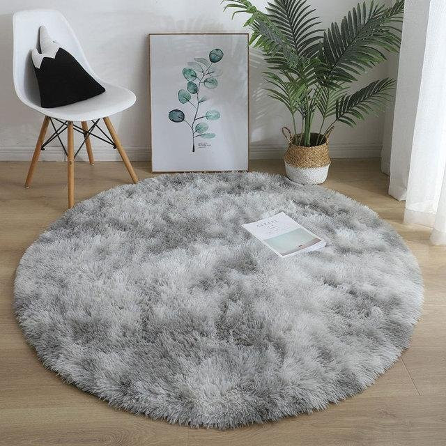 Runder Teppich mit langem Flor in Grau, rutschfest und flauschig, Durchmesser: 60 cm - Bild 1