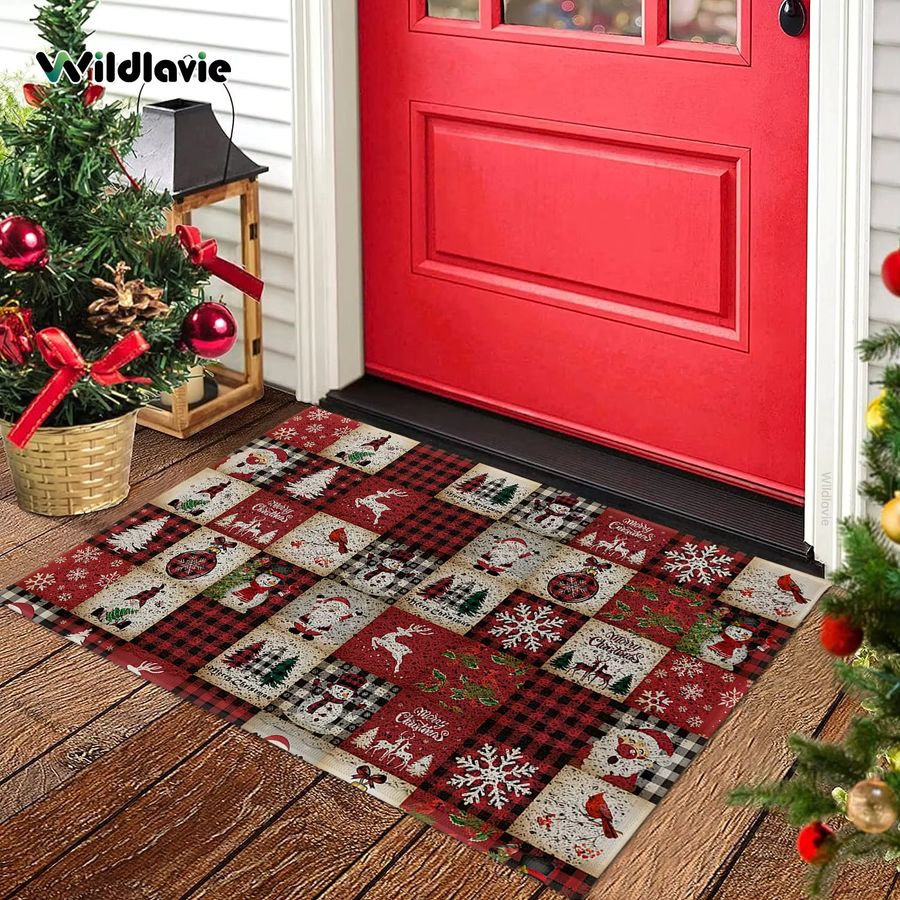 VIKAMA Weihnachtsteppich in Rot kariert, waschbare und wasserdichte Fußmatte für Wohnzimmer und Schlafzimmer - Bild 2