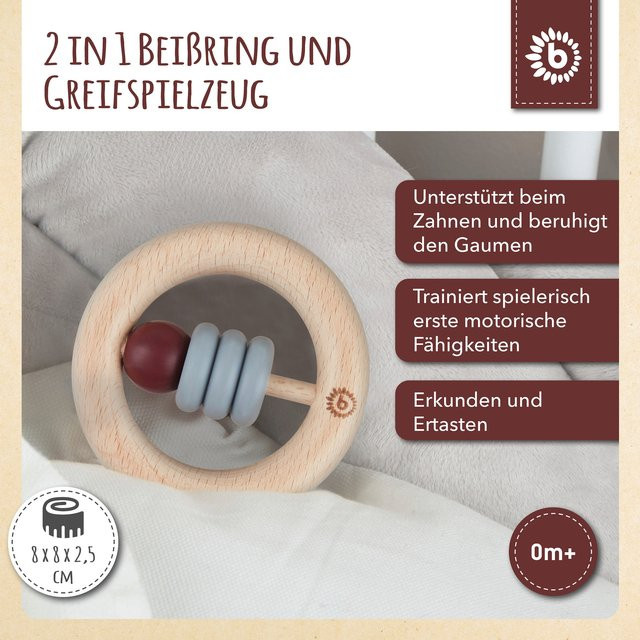 Bieco Holz Beißring mit Silikonball Rund grau ab 0 Monate - Bild 1