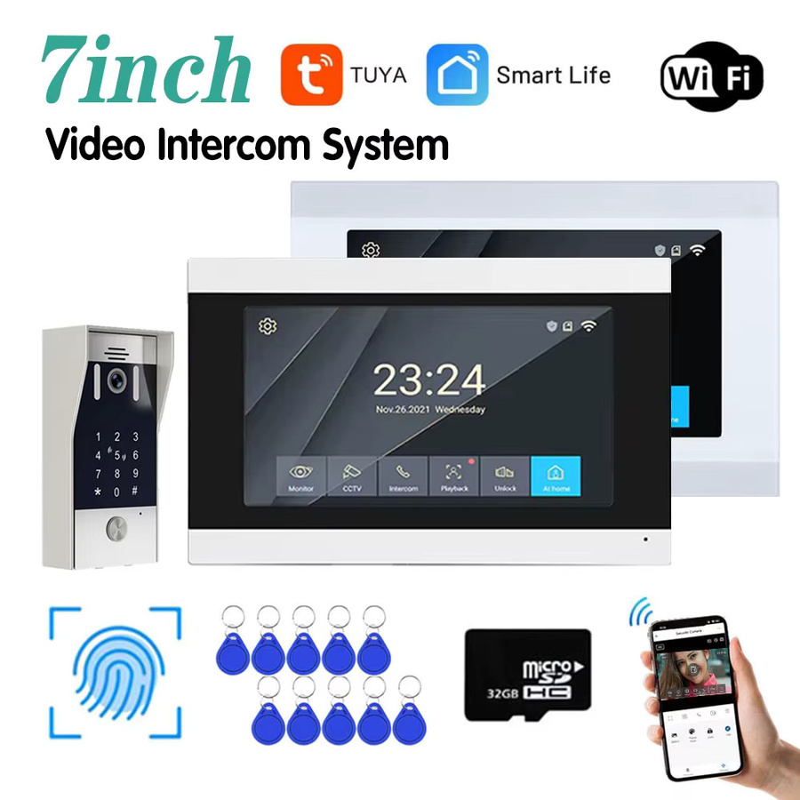 Tuya Smart 5in1 Video Intercom System mit 7 Zoll LCD Display, 1080P Wifi Kamera und Fingerprint Entsperrung in Weiß - Bild 2