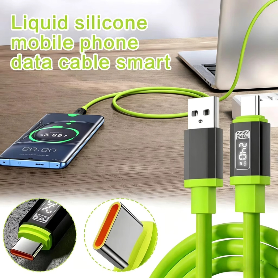 USB Typ-C Schnellladekabel 240W Datenkabel in Grün für iPhone Huawei Xiaomi Samsung - Bild 3