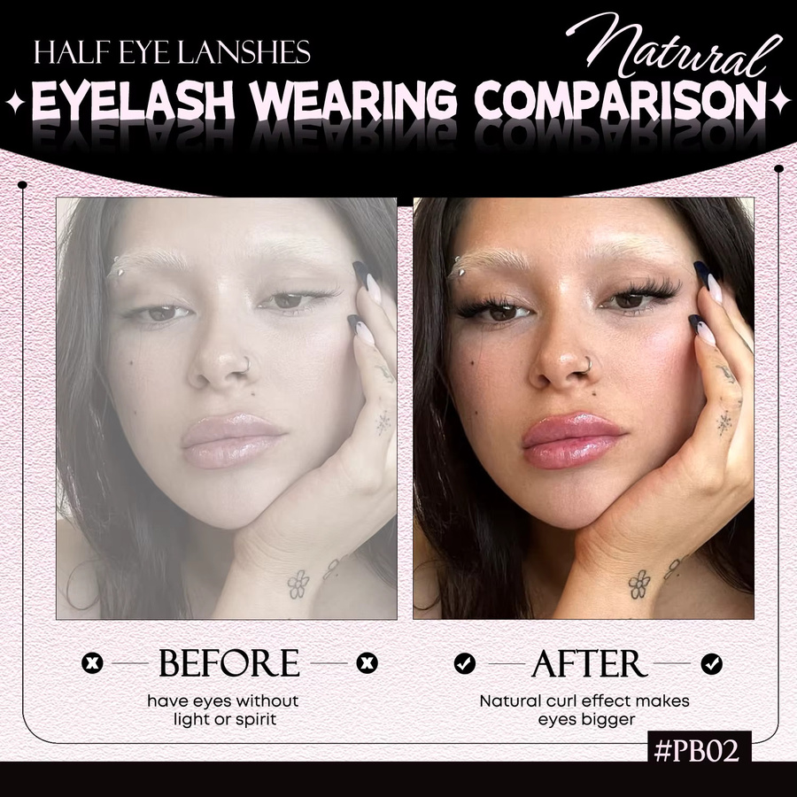 VELTRINAY Halbe Wimpern, Cat-Eye, natürlicher Look, transparentes Band - Bild 3