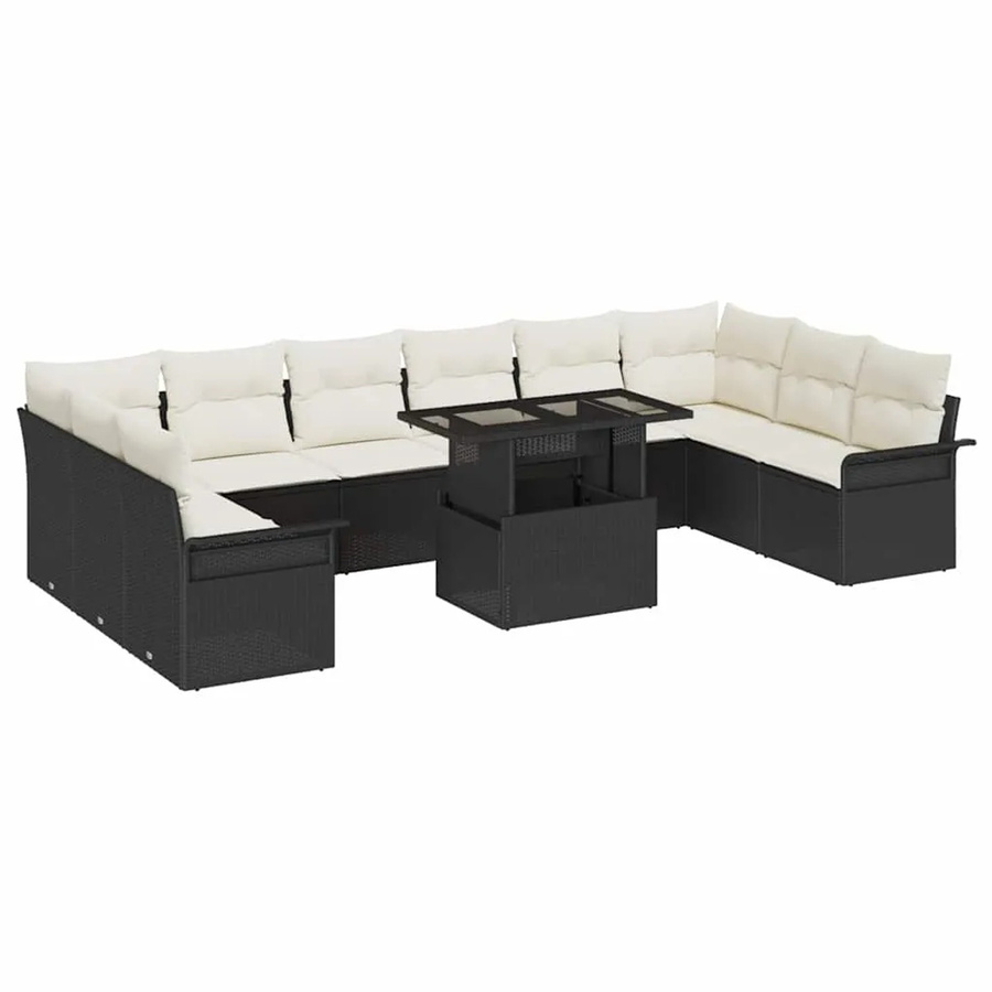 vidaXL 11-teiliges Garten-Sofa-Set aus Polyrattan in Schwarz mit Kissen und Tisch in U-Form - Bild 2